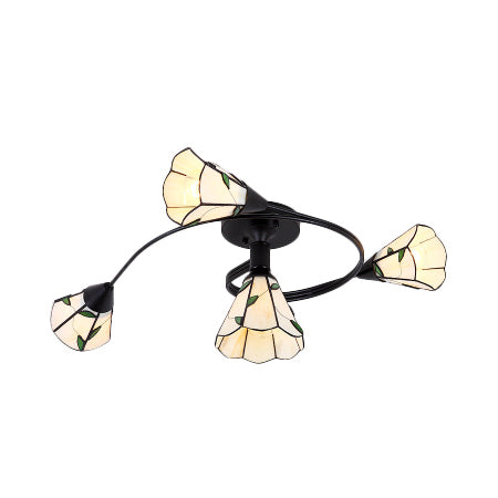 Semi Flush Tiffany Style Stained Glass Bedroom Light In White - Curved Design 4/6 Heads 4 /