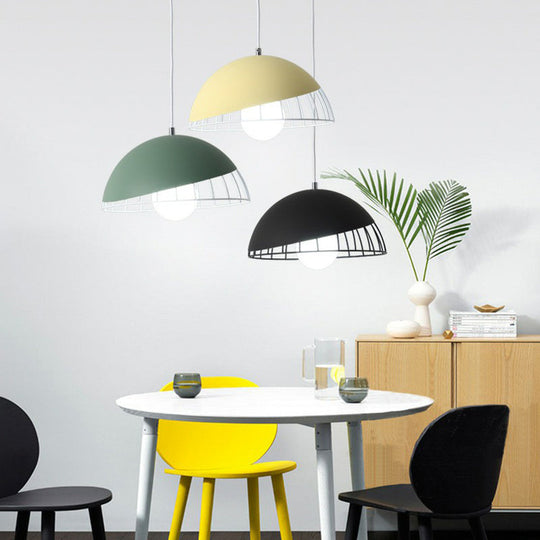 Nordic Style Dome Shade Hanging Light Pendant With Metallic Finish - 3 Bulbs Yellow-Green