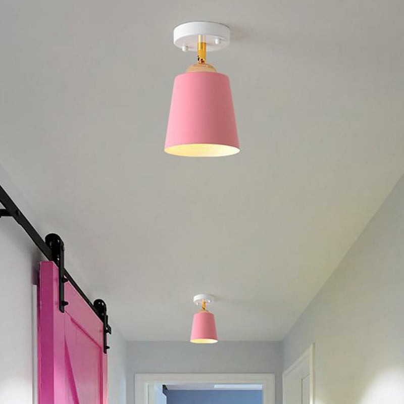 Sleek Single Metallic Flush Ceiling Light For Tapered Entryways Pink / A