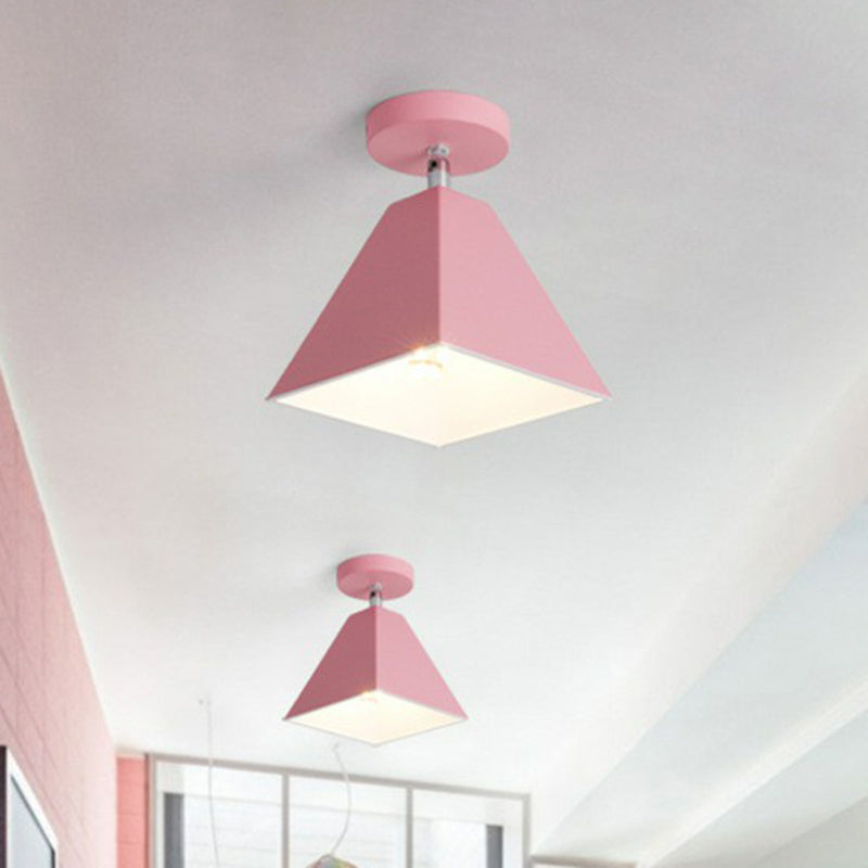 Modern Trapezoid Semi Flush Mount Ceiling Light - Single-Bulb Corridor Fixture