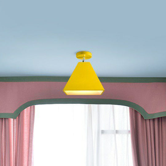 Modern Trapezoid Semi Flush Mount Ceiling Light - Single-Bulb Corridor Fixture Yellow