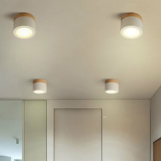 Metallic Led Flush Mount Macaron Ceiling Light For Bedroom White