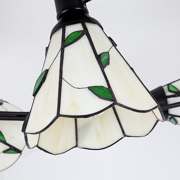 Tiffany Style Stained Glass Bedroom Semi Flushmount Light in White with Curved Design - 4/6 Heads