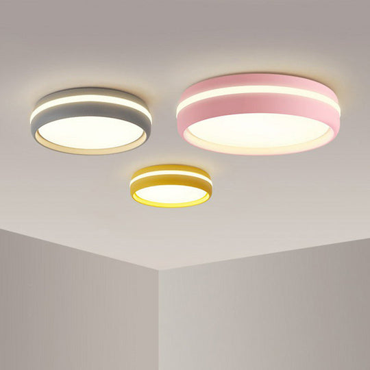 Minimalist Metallic LED Flush Mount Ceiling Light for Kindergarten