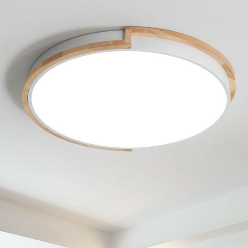 Minimalist LED Flush Mount Ceiling Light with Wooden Frame - Acrylic Living Room Flushmount