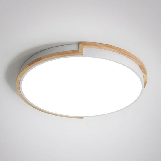 Minimalist LED Flush Mount Ceiling Light with Wooden Frame - Acrylic Living Room Flushmount