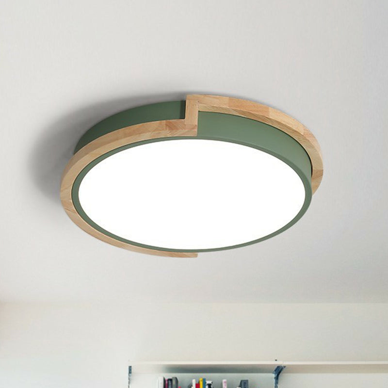 Minimalist LED Flush Mount Ceiling Light with Wooden Frame - Acrylic Living Room Flushmount