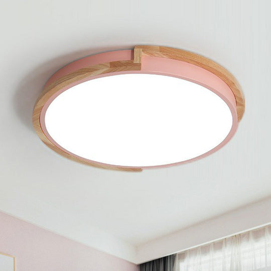 Minimalist LED Flush Mount Ceiling Light with Wooden Frame - Acrylic Living Room Flushmount