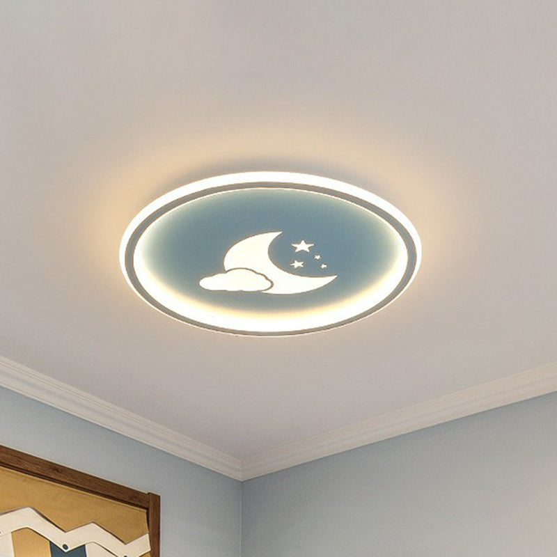 Nordic Style LED Flush Mount Ceiling Light with Star and Moon Pattern - Metallic Ring Shaped