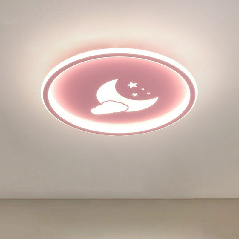 Nordic Style Led Flush Mount Ceiling Light With Star And Moon Pattern - Metallic Ring Shaped Pink /