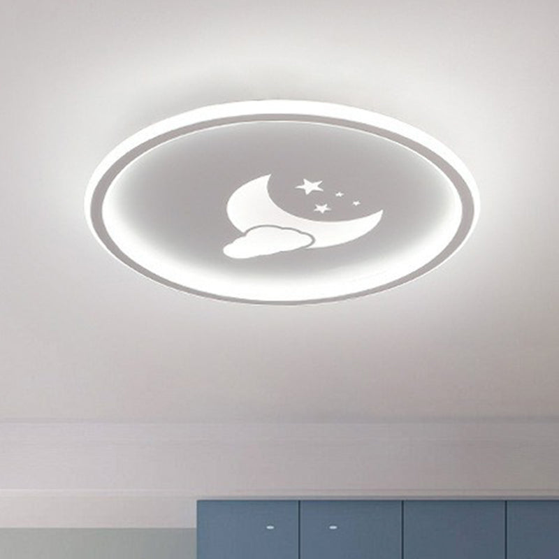 Nordic Style LED Flush Mount Ceiling Light with Star and Moon Pattern - Metallic Ring Shaped