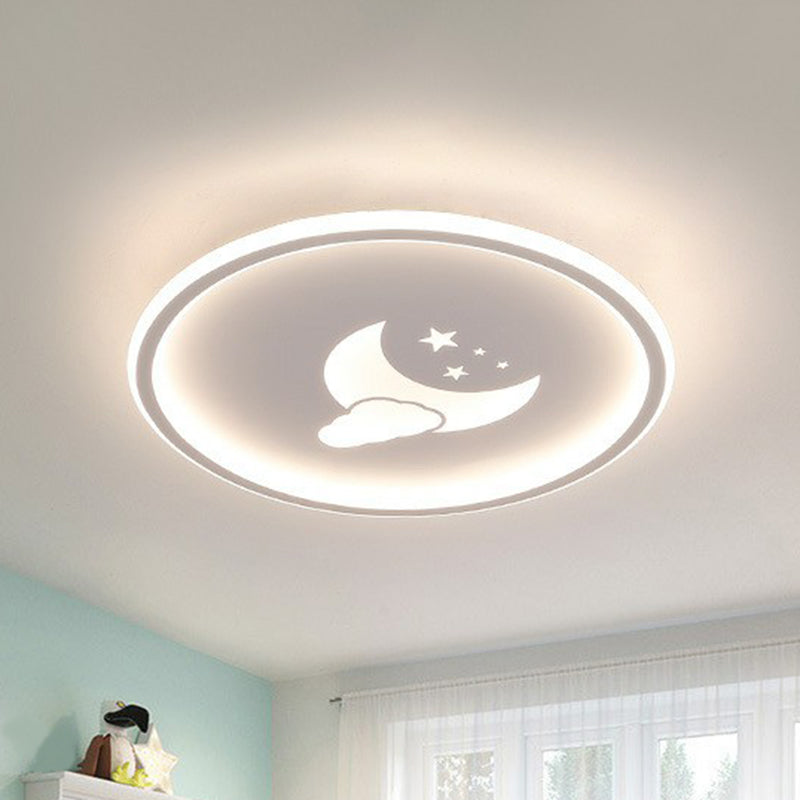 Nordic Style LED Flush Mount Ceiling Light with Star and Moon Pattern - Metallic Ring Shaped