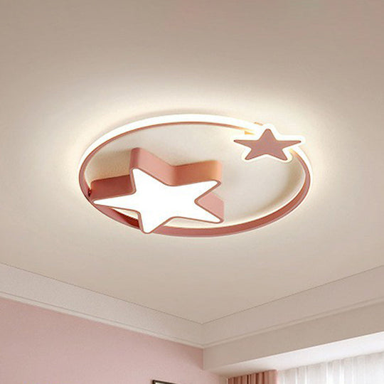 Nordic Star and Ring Shaped LED Flush Mount Lighting for Kids Bedroom - Metallic Flush Mount Fixture