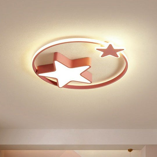 Nordic Star and Ring Shaped LED Flush Mount Lighting for Kids Bedroom - Metallic Flush Mount Fixture