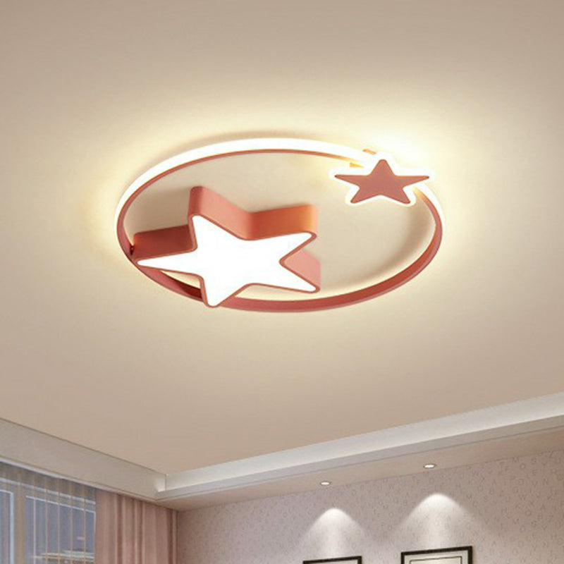 Nordic Star and Ring Shaped LED Flush Mount Lighting for Kids Bedroom - Metallic Flush Mount Fixture