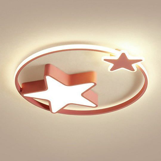 Nordic Star And Ring Shaped Led Flush Mount Lighting For Kids Bedroom - Metallic Fixture