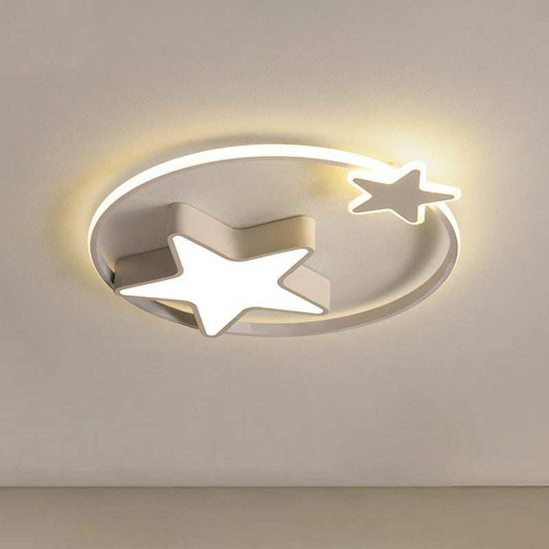 Nordic Star and Ring Shaped LED Flush Mount Lighting for Kids Bedroom - Metallic Flush Mount Fixture