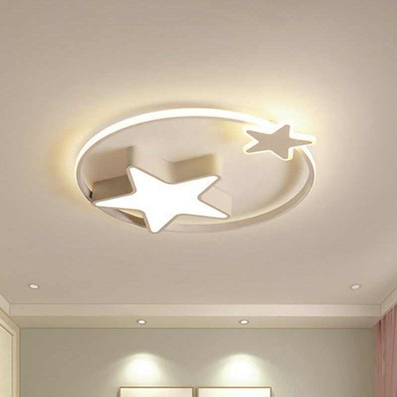 Nordic Star and Ring Shaped LED Flush Mount Lighting for Kids Bedroom - Metallic Flush Mount Fixture