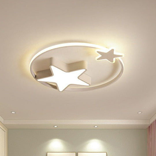 Nordic Star And Ring Shaped Led Flush Mount Lighting For Kids Bedroom - Metallic Fixture