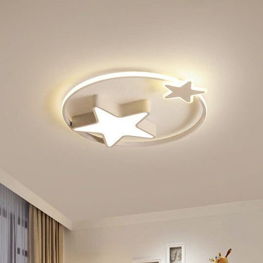 Nordic Star And Ring Shaped Led Flush Mount Lighting For Kids Bedroom - Metallic Fixture