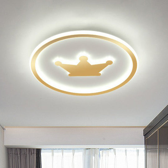 Crown LED Flush Mount Acrylic Bedroom Ceiling Light with Halo Ring