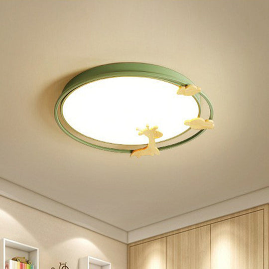 Metallic Cartoon LED Flush Mount for Kids Bedroom with Wooden Decor