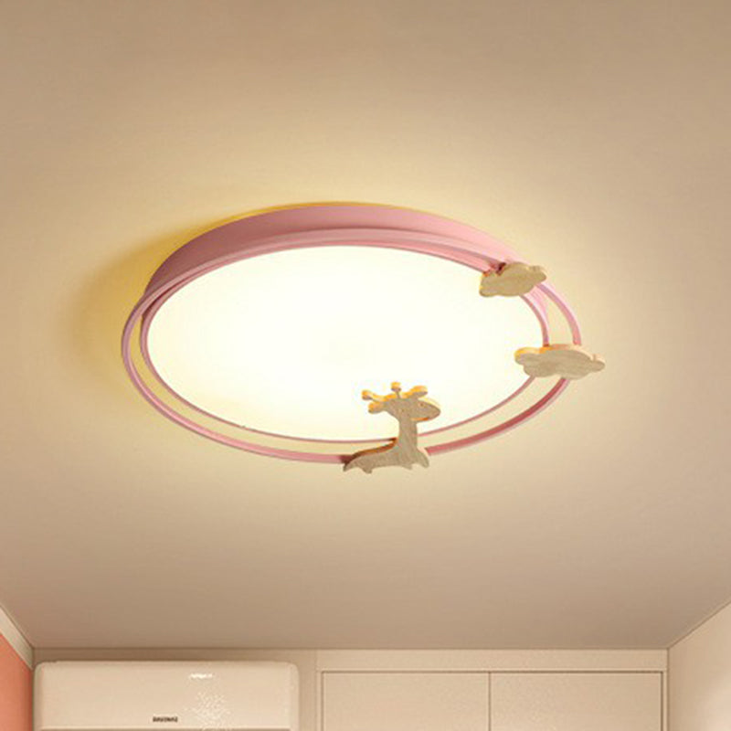 Metallic Cartoon LED Flush Mount for Kids Bedroom with Wooden Decor