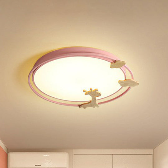 Metallic Cartoon LED Flush Mount for Kids Bedroom with Wooden Decor