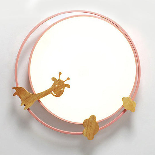 Metallic Cartoon LED Flush Mount for Kids Bedroom with Wooden Decor