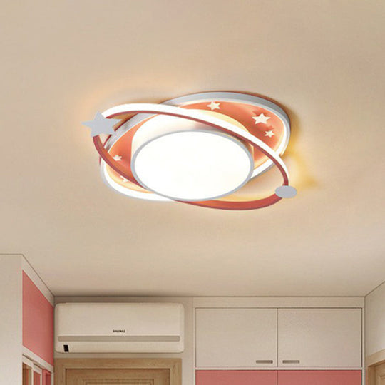 Metallic Kids Led Flush Mount Ceiling Light With Ellipse Shape Decorative Star - Bedroom Lighting