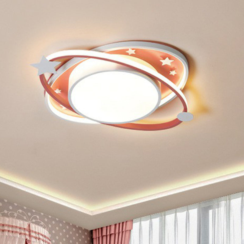 Metallic Kids LED Flush Mount Ceiling Light with Ellipse Shape, Decorative Star - Bedroom Lighting Fixture