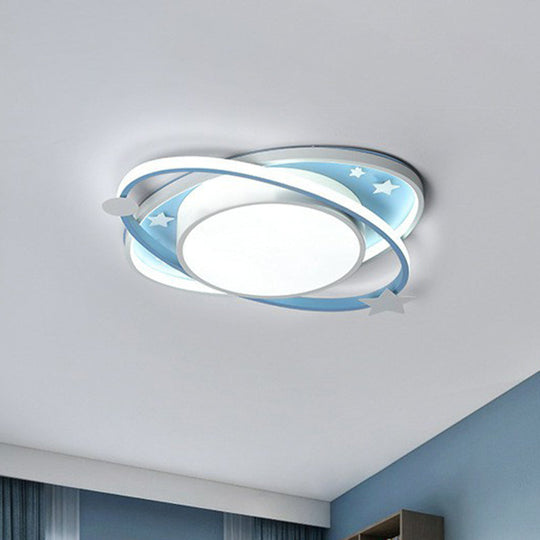 Metallic Kids LED Flush Mount Ceiling Light with Ellipse Shape, Decorative Star - Bedroom Lighting Fixture