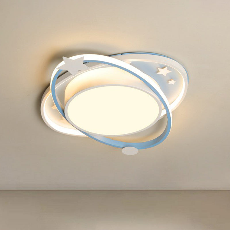 Metallic Kids LED Flush Mount Ceiling Light with Ellipse Shape, Decorative Star - Bedroom Lighting Fixture