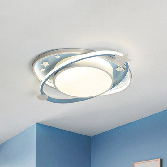 Metallic Kids LED Flush Mount Ceiling Light with Ellipse Shape, Decorative Star - Bedroom Lighting Fixture