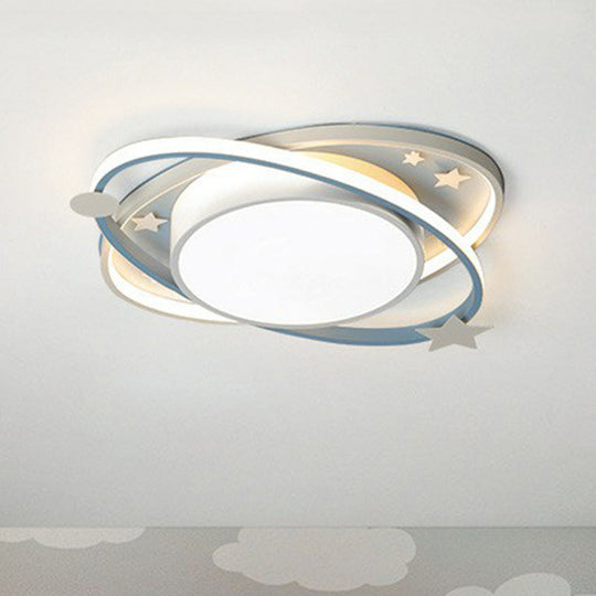 Metallic Kids LED Flush Mount Ceiling Light with Ellipse Shape, Decorative Star - Bedroom Lighting Fixture