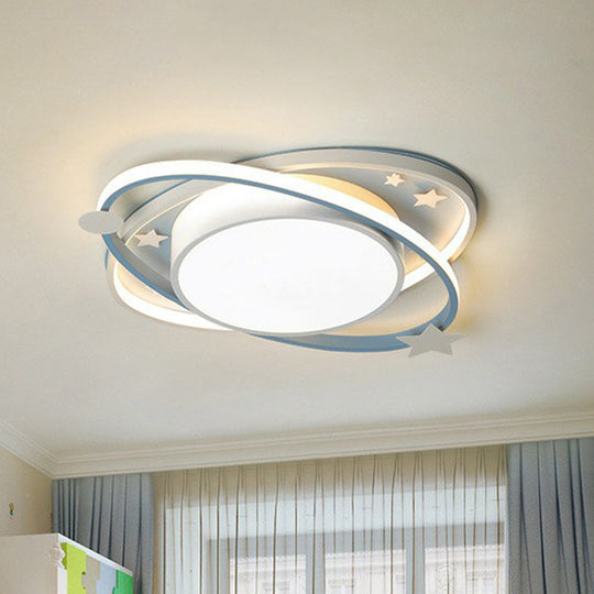 Metallic Kids LED Flush Mount Ceiling Light with Ellipse Shape, Decorative Star - Bedroom Lighting Fixture