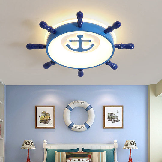 Anchor Pattern Flush Mount LED Ceiling Light with Blue Rudder Design for Kids, Warm/White Light