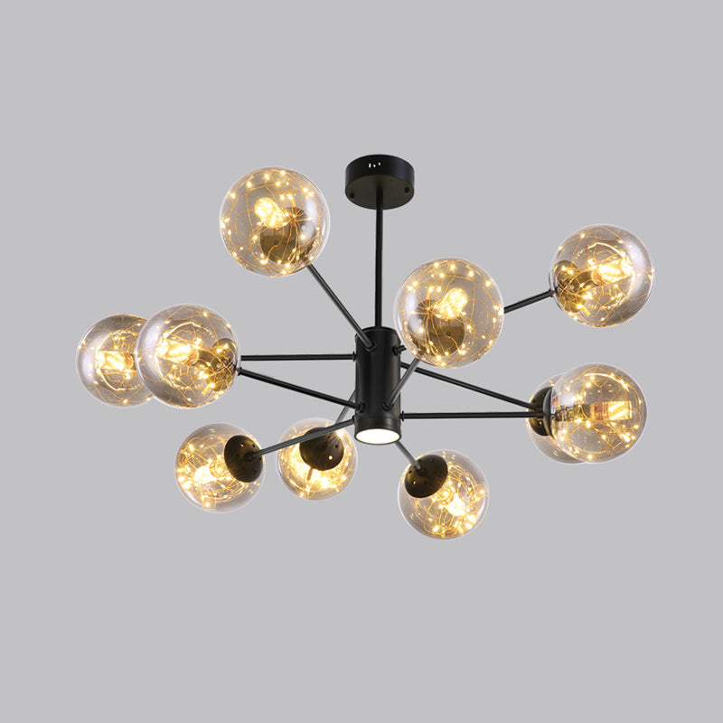 Contemporary Black Radial Chandelier Pendant Light With Metallic Led And Clear Glass Shade