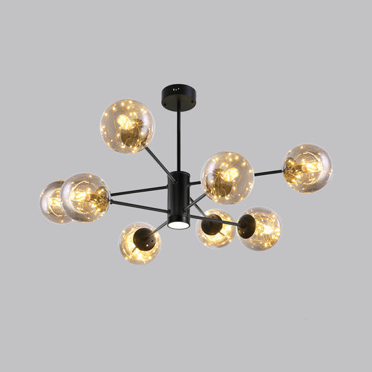 Contemporary Black Radial Chandelier Pendant Light With Metallic Led And Clear Glass Shade 8 / 3