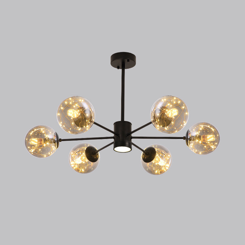 Contemporary Black Radial Chandelier Pendant Light With Metallic Led And Clear Glass Shade