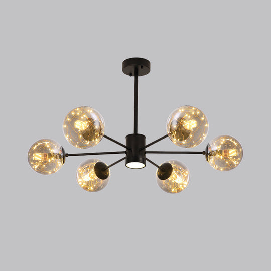 Contemporary Black Radial Chandelier Pendant Light With Metallic Led And Clear Glass Shade