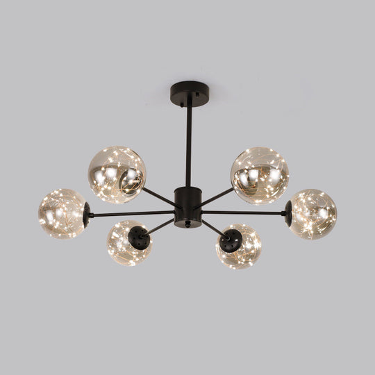 Contemporary Black Radial Chandelier Pendant Light With Metallic Led And Clear Glass Shade