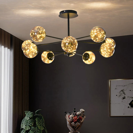 Clear Glass Radial Suspension Led Chandelier Light - Simplicity Globe Shade For Living Room