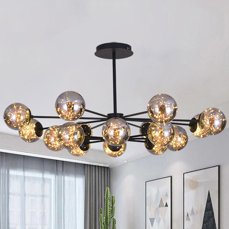 Clear Glass Radial Suspension Led Chandelier Light - Simplicity Globe Shade For Living Room