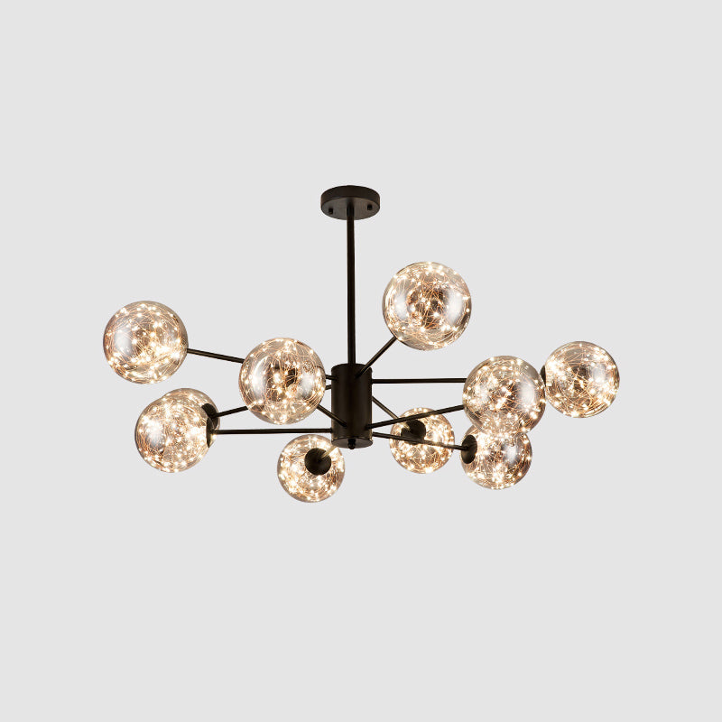 Clear Glass Radial Suspension Led Chandelier Light - Simplicity Globe Shade For Living Room 10 /