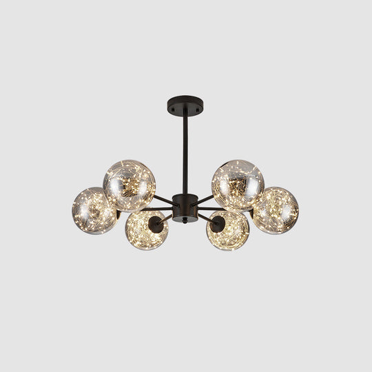 Clear Glass Radial Suspension Led Chandelier Light - Simplicity Globe Shade For Living Room 6 /