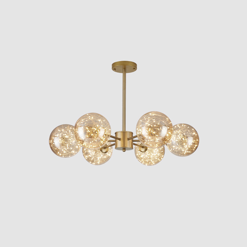 Clear Glass Radial Suspension Led Chandelier Light - Simplicity Globe Shade For Living Room 6 / Gold