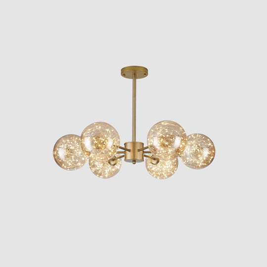 Clear Glass Radial Suspension Led Chandelier Light - Simplicity Globe Shade For Living Room 6 / Gold