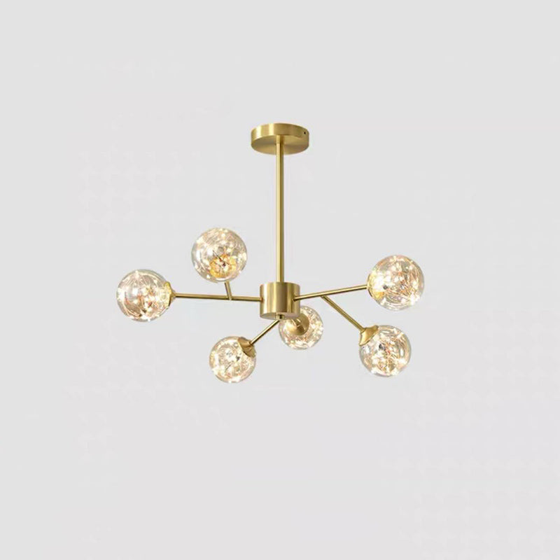 Modern Metallic Branch-Shaped LED Chandelier Pendant Light with Glass Sphere Shade