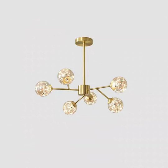 Modern Metallic Hanging Chandelier With Led Lights & Glass Shade For Living Room 6 / Amber B